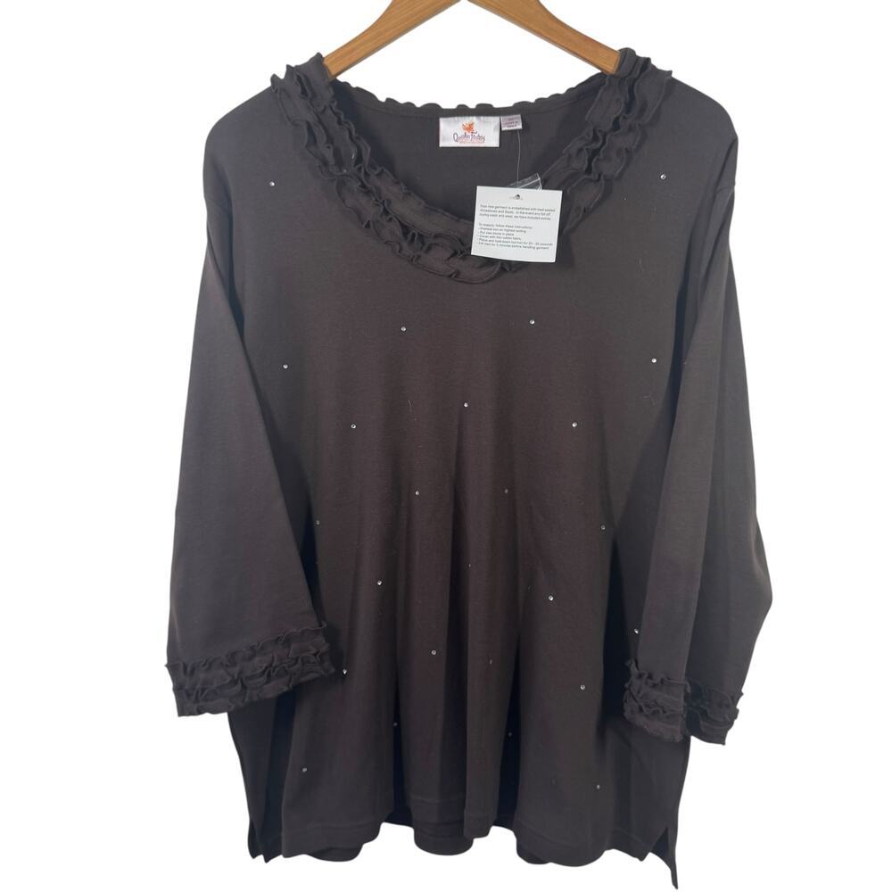 Quacker Factory Top Women‎ X1 NWT Sparkle Long Sleeve Knit Brown Embellished